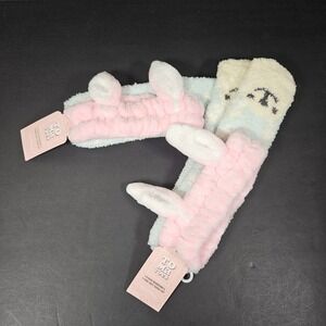 Christmas Gift Plush Head Band & Cozy Socks Girls Pastel Color Size 9-11 /2 Pair